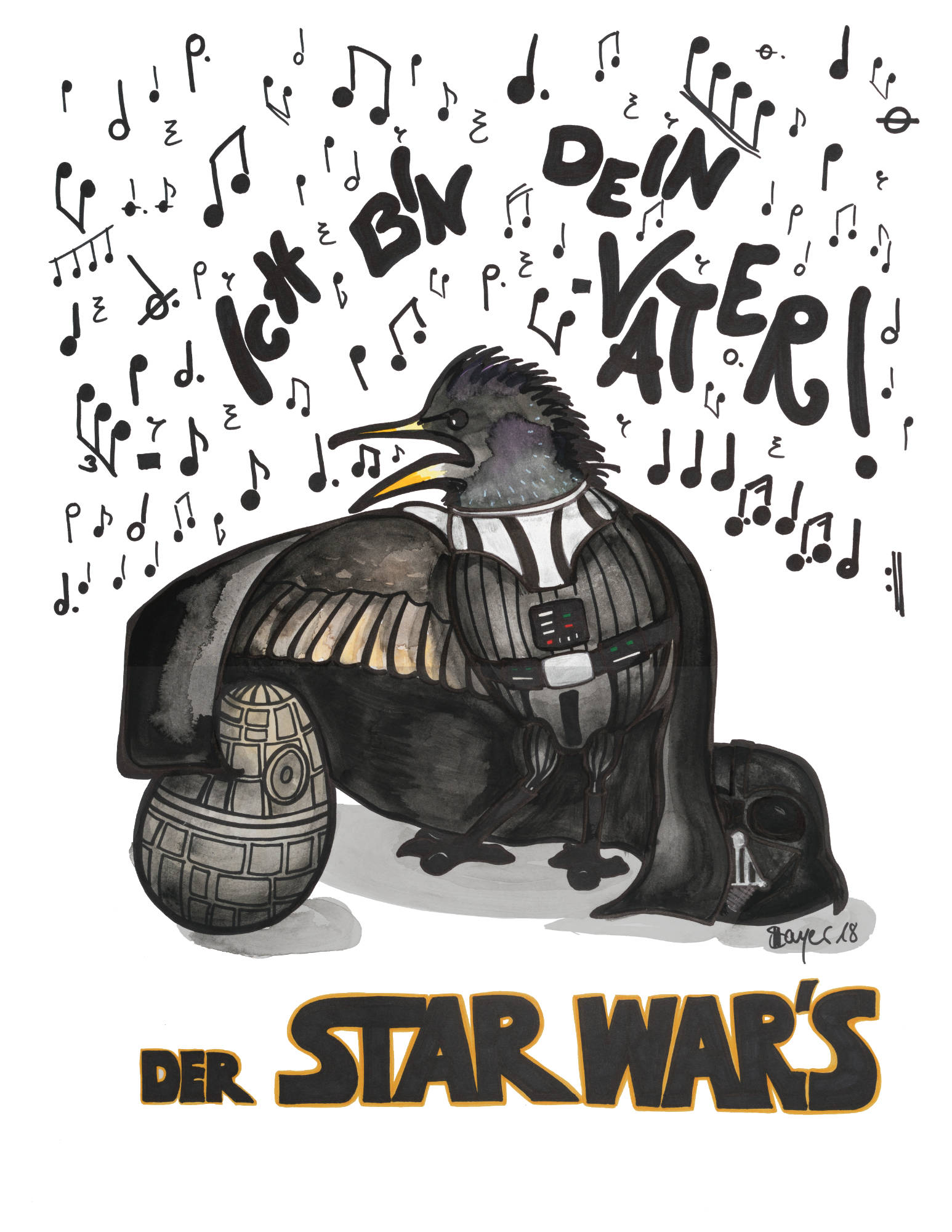 Der Star War's - Ein Vogel Star mit Darth Vader Outfit
